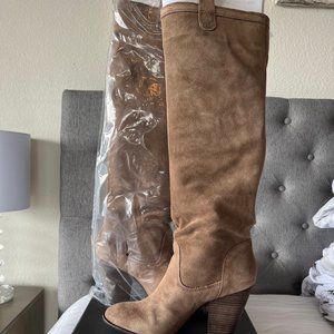 Vince Camuto Braden Verona Leather Tall Boots in Taupe Suede